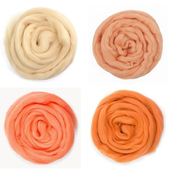  Lông cừu chải mượt thành lọn dài | Orange set | European Merino Wool roving 28 microns | MEANINGFUL CRAFTS 