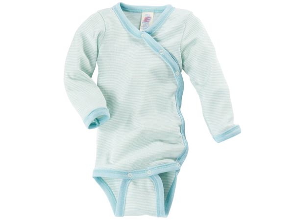  ENGEL Bodysuit dài tay vạt xéo 70% Merino wool 30% silk Glacier/Natural 