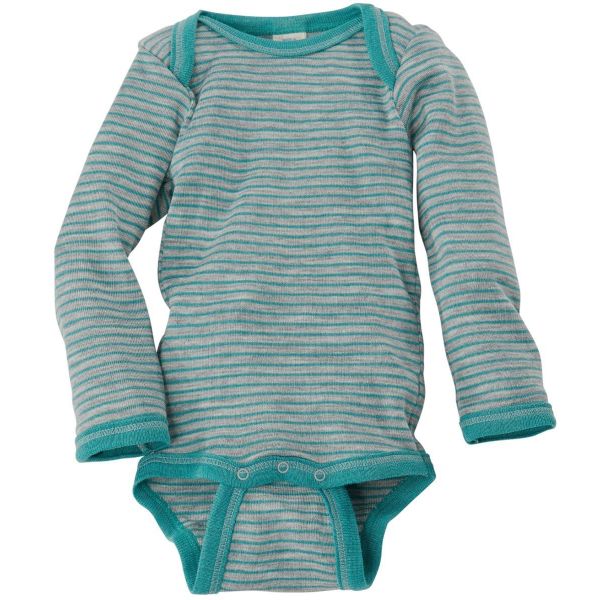  ENGEL Bodysuit dài tay đắp vai 70% Merino wool 30% Silk Grey melange/Ice-blue 