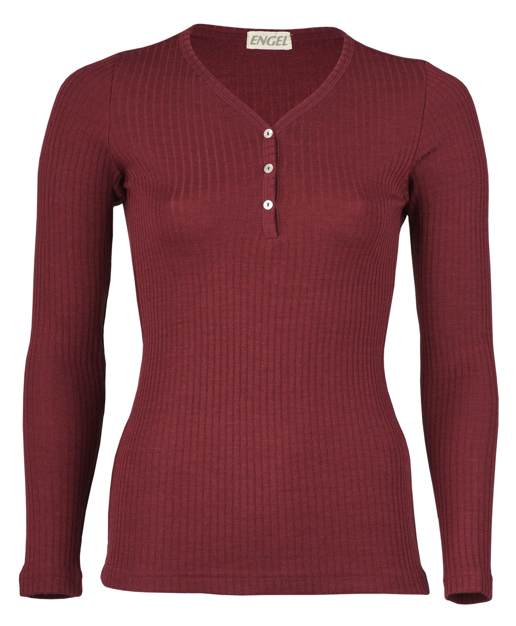  ENGEL Áo dài tay nữ có nút 70% Merino wool 30% Silk Burgundy 