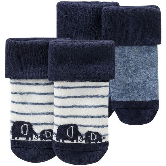  TOPOMINI Set 2 đôi tất dày cổ lật kẻ sọc, voi xanh navy 