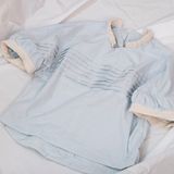  Áo crop top Pale blue | Chambray shirt | CHOI SEWING 