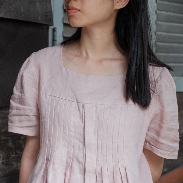  Áo linen xếp ly xòe vai phồng | Nude Pink European linen shirt | CHOI SEWING | PRE-ORDER 
