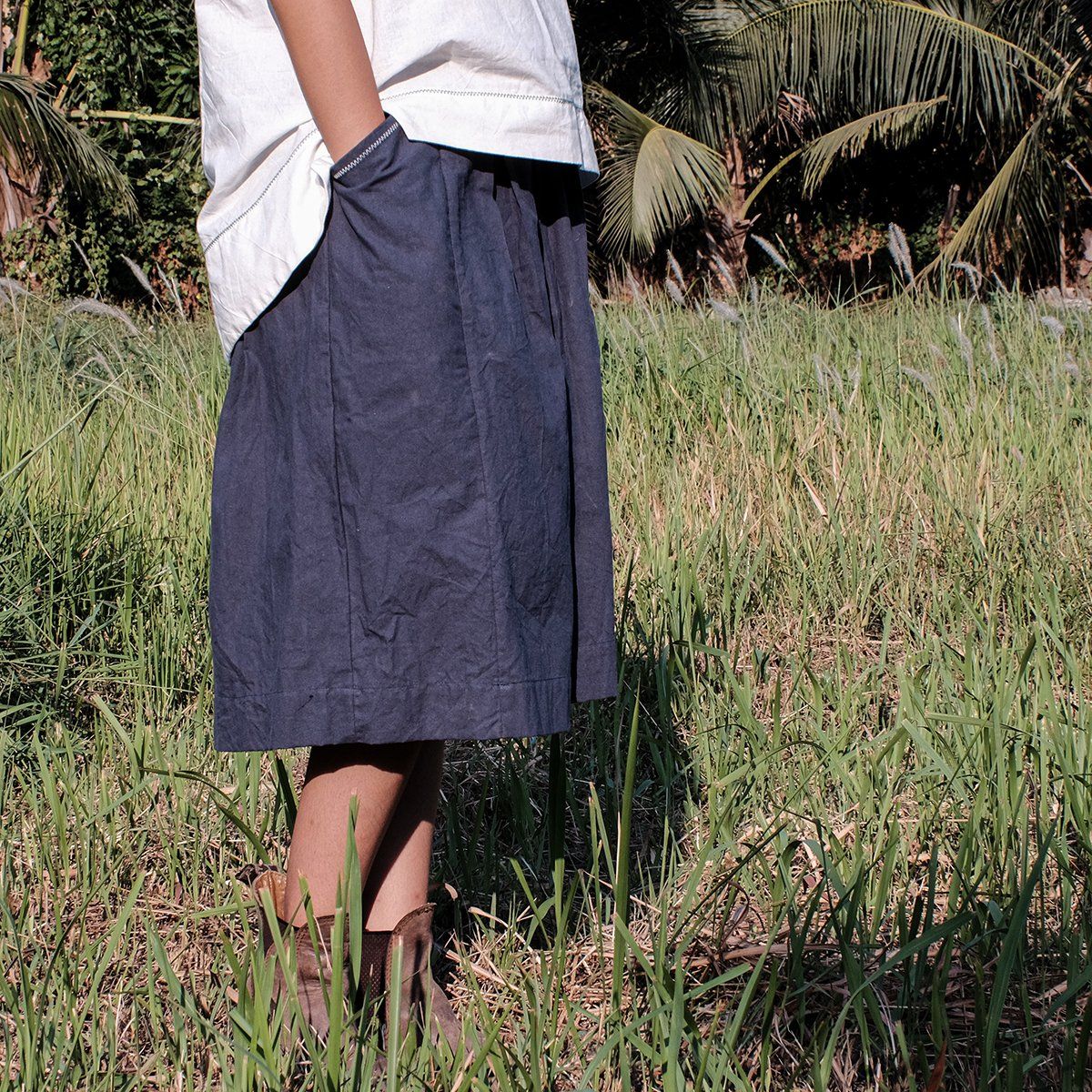  Set áo vạt xéo, quần váy | Azure blue Wrap shirt and skirt pants | CHOI SEWING 