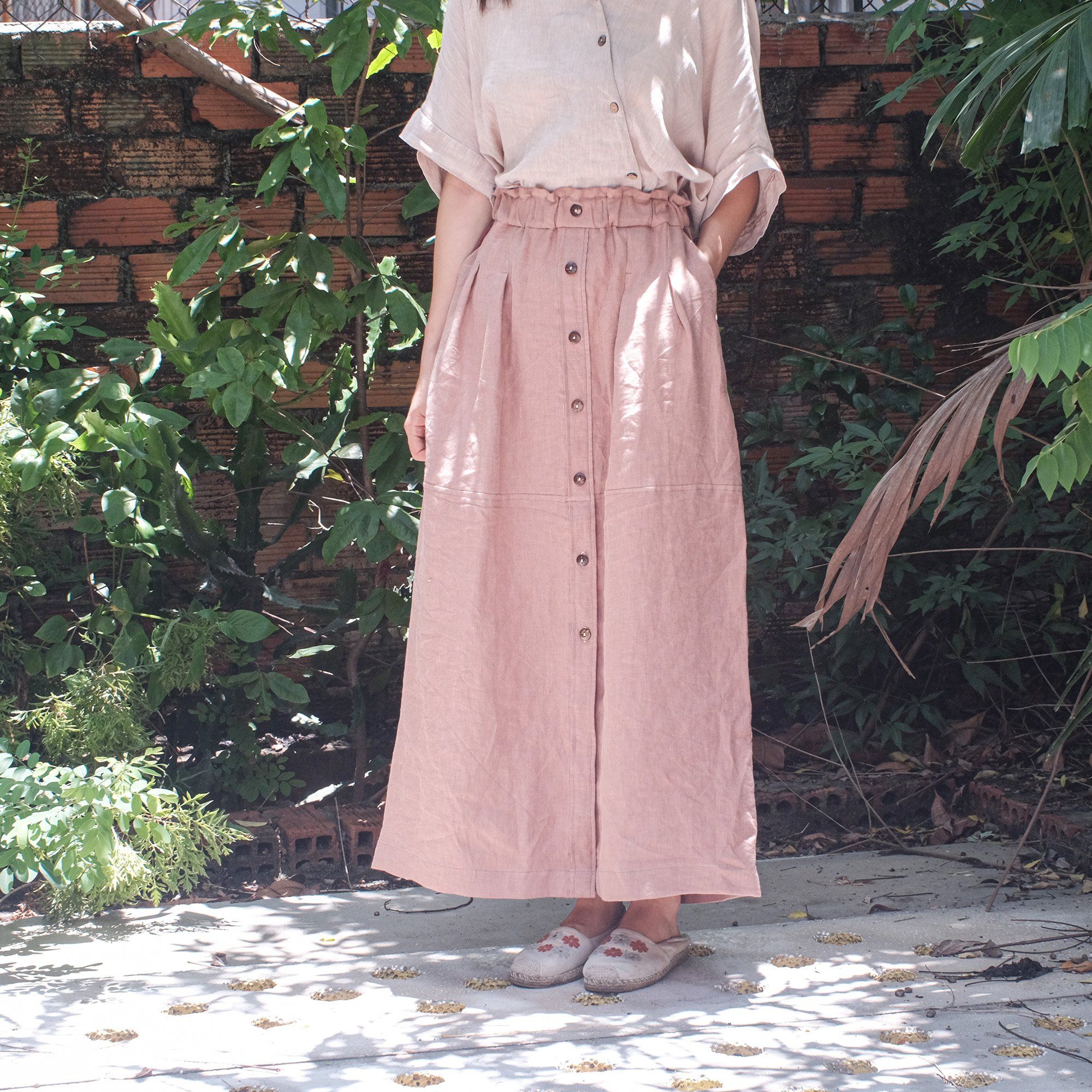 Chân váy linen cài nút | Linen skirt | CHOI SEWING | PRE-ORDER 