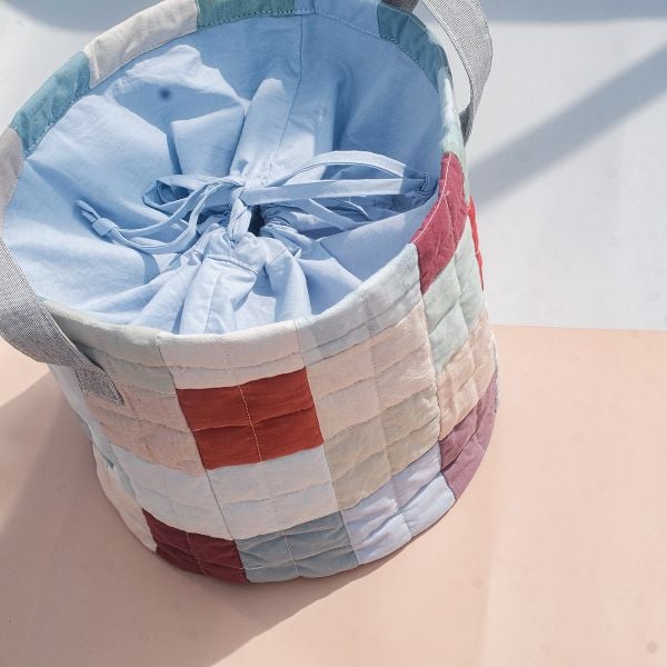  Sọt đựng đồ ghép vải dây rút 15L | Patchwork string Bucket bag | CHOI UPCYCLE | READY TO SHIP 