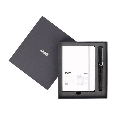  Gift set LAMY Notebook A6 softcover White + LAMY Safari Shiny Black 