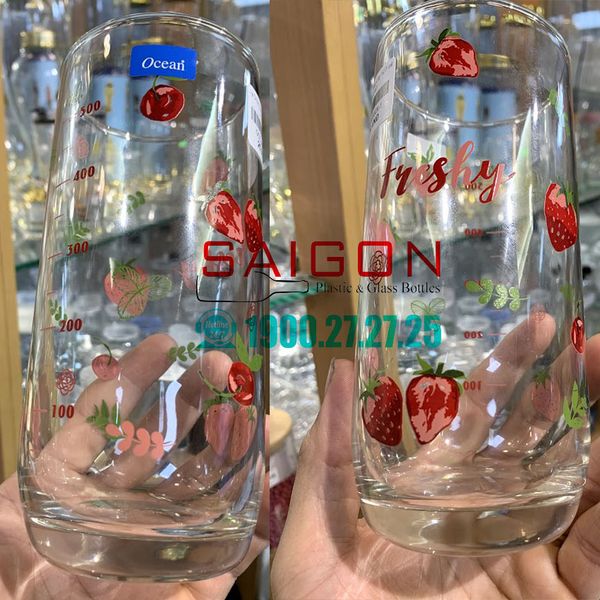 Ocean B00322X0229 - Ly Thủy Tinh Ocean Chia Vạch  trái cây (Dâu)  625 ml | Nhập Khẩu Thái Lan