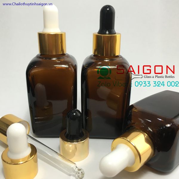 Chai Tinh dầu vuông nâu 50ml ( nắp bớp nhỏ giọt )