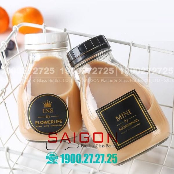 Chai Thủy Tinh Vuông Lùn 350ml , 500ml Nắp Nhựa | Tùy Chọn Dung Tích