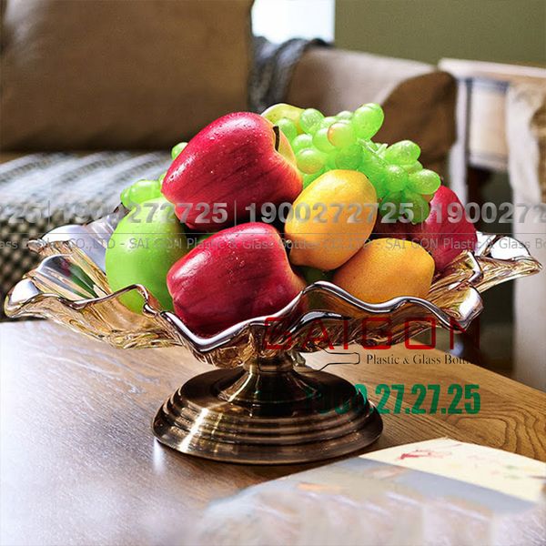 ELEGANT NC-308-1 - Dĩa Thủy Tinh Hoa Tulip Chân Đồng Elegant Đường Kính 38.0cm | Thủy Tinh Màu Cao Cấp