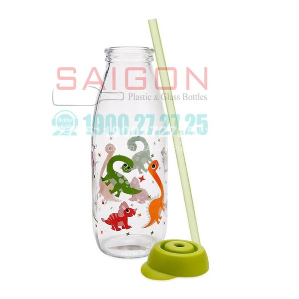 Herevin HECH.1730-003 - Chai Thủy Tinh Herevin 500ml In Hình Khủng Long | Nhập Khẩu Thổ Nhĩ Kỳ
