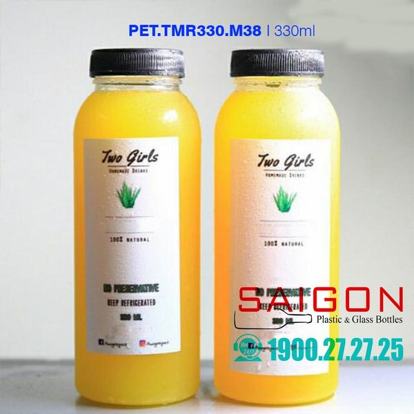 Chai Nhựa PET Tròn 330ml Nắp Nhựa Miệng Rộng Phi 38