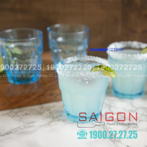 Bormioli Rocco 418940B - Ly Thủy Tinh Cường Lực Chịu Nhiệt Bormioli Rocco Rock Bar Màu Xanh Biển 270ml | Nhập Khẩu Italia