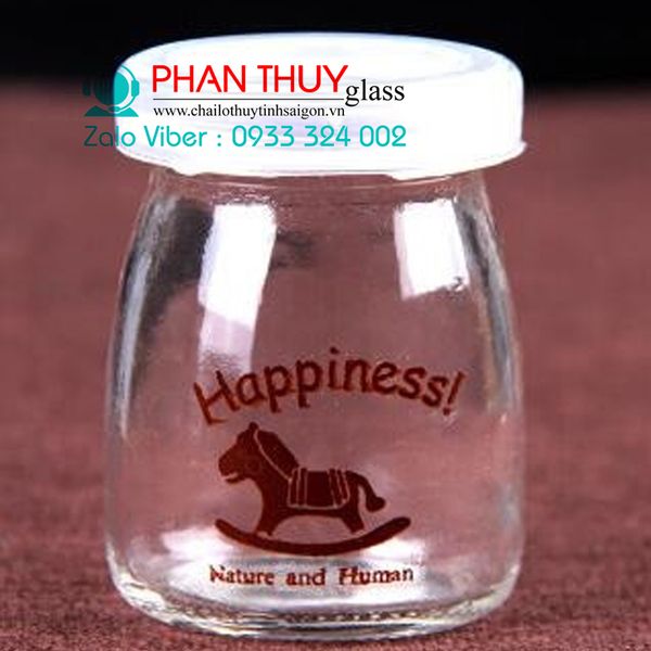 Hũ Yaout 100ml in hình Con ngựa  Happiness (Combo12 hũ)