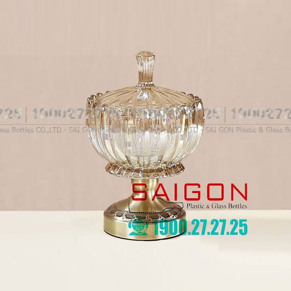 ELEGANT NC-3312JN - Dĩa Thủy Tinh Tiệp Chân Đồng Sọc Bầu Elegant Đường Kính 16.5cm | Thủy Tinh Màu Cao Cấp