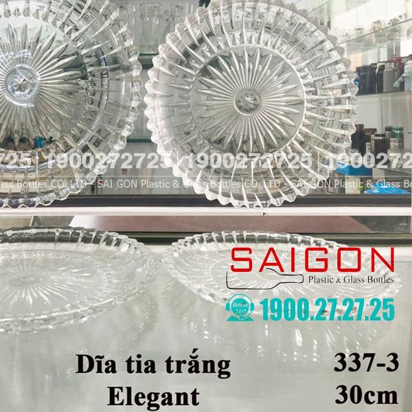 ELEGANT JZ-337-3 - Dĩa Thủy Tinh Cạn Tròn Tia Trắng Elegant Đường Kính 30.0cm | Thủy Tinh Màu Cao Cấp