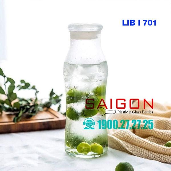 Libbey 701 - Bình Nước Thủy Tinh Libbey Trend Swerve Bottle With Lid 565ml | Thủy Tinh Cao Cấp Nhập Khẩu