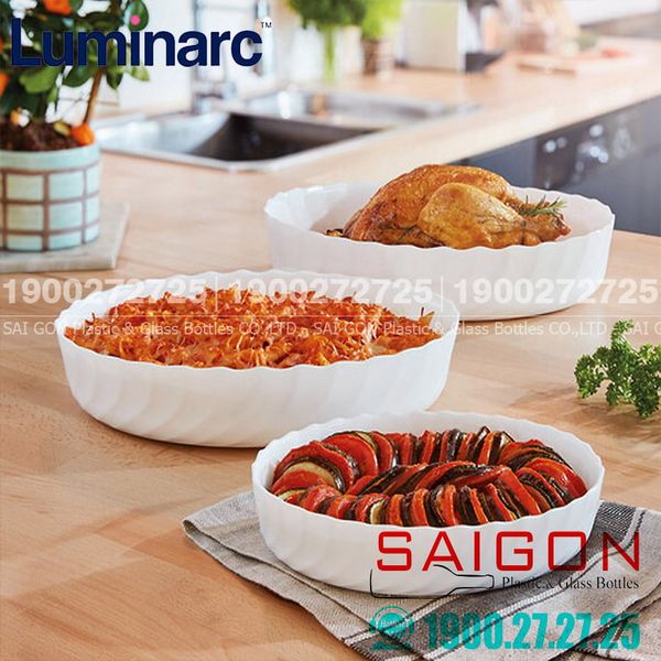 Luminarc P4637 - Khay Nướng Thủy Tinh Luminarc Smart Cuisine Trianon Oval ( 36cm*29cm ) | Thủy Tinh Trắng sữa Cao cấp , Nhập Khẩu Pháp