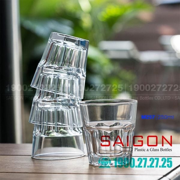 Indo M257 - Ly Thủy Tinh Indo Sọc Khía Nhỏ 250ml , Thủy Tinh Nhập Khẩu