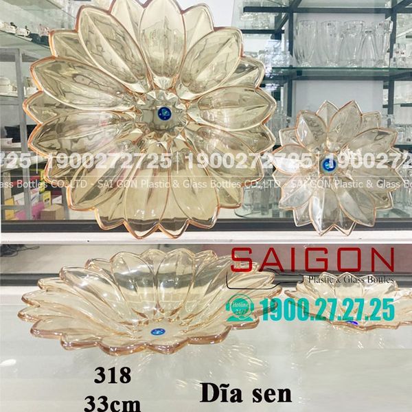 ELEGANT JZ-318V - Dĩa Thủy Tinh Cạn Tia Sen Vàng Elegant Đường Kính 33.0cm | Thủy Tinh Màu Cao Cấp