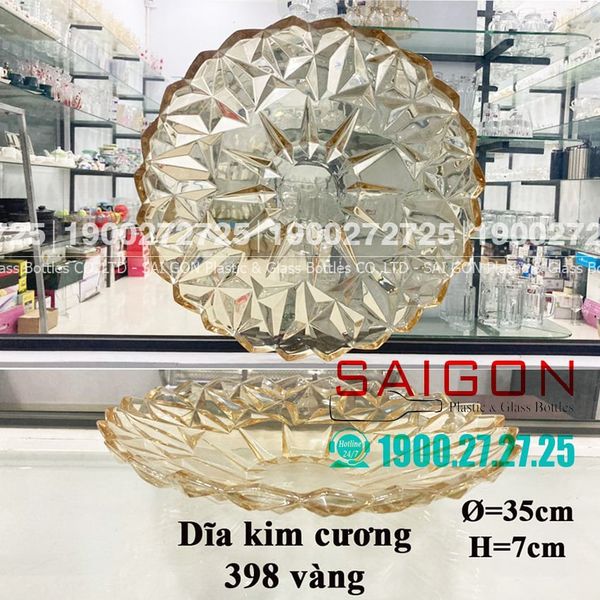 ELEGANT JZ-398V - Dĩa Thủy Tinh Kim Cương Vàng  Elegant Đường Kính 35.0cm | Thủy Tinh Màu Cao Cấp