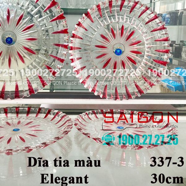 ELEGANT JZ-337-3M - Dĩa Thủy Tinh Cạn Tròn Tia Màu Elegant Đường Kính 30.0cm | Thủy Tinh Màu Cao Cấp
