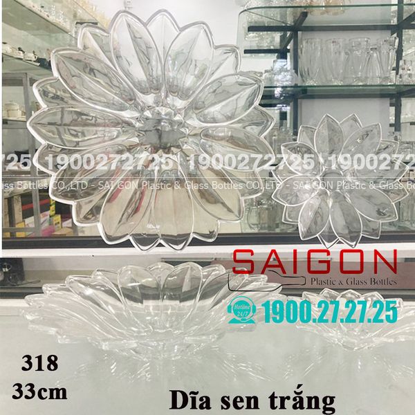 ELEGANT JZ-318 - Dĩa Thủy Tinh Cạn Tia Sen Trắng Elegant Đường Kính 33.0cm | Thủy Tinh Màu Cao Cấp