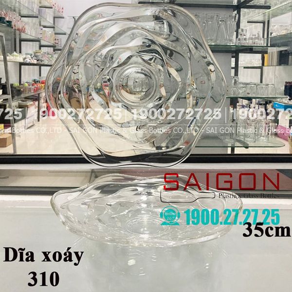ELEGANT JZ-310 - Dĩa Thủy Tinh Cạn xoáy Trắng Elegant Đường Kính 35.0cm | Thủy Tinh Màu Cao Cấp