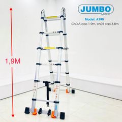 3.8m Thang nhôm rút gọn chữ A cao cấp Jumbo A190