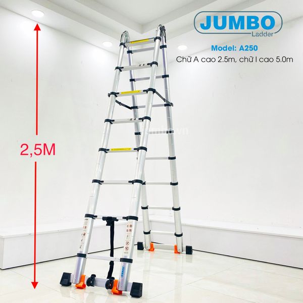 5m Thang nhôm rút gọn chữ A cao cấp Jumbo A250