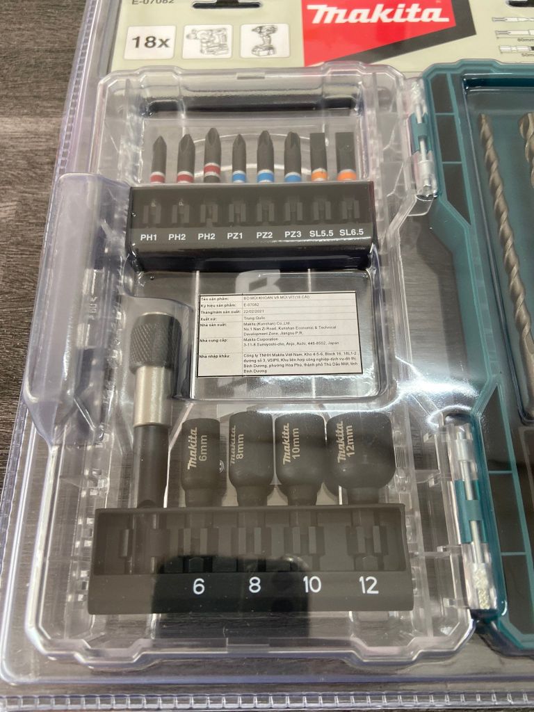 BỘ MŨI KHOAN VÀ MŨI VÍT(18 CÁI) Makita E-07082