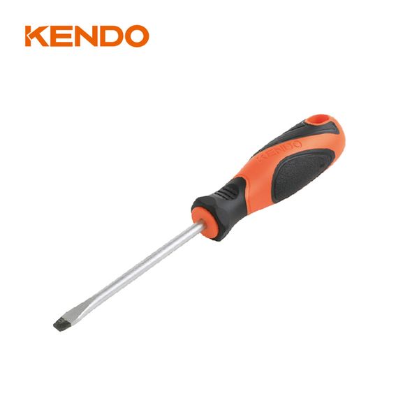 Tua vít dẹp bằng thép Cr-V tay cầm bọc cao su 6.5 x 1.2 x 250mm Kendo - 20114