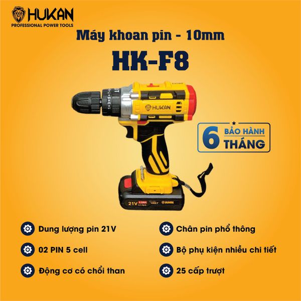 Máy khoan pin - 10mm Hukan F8