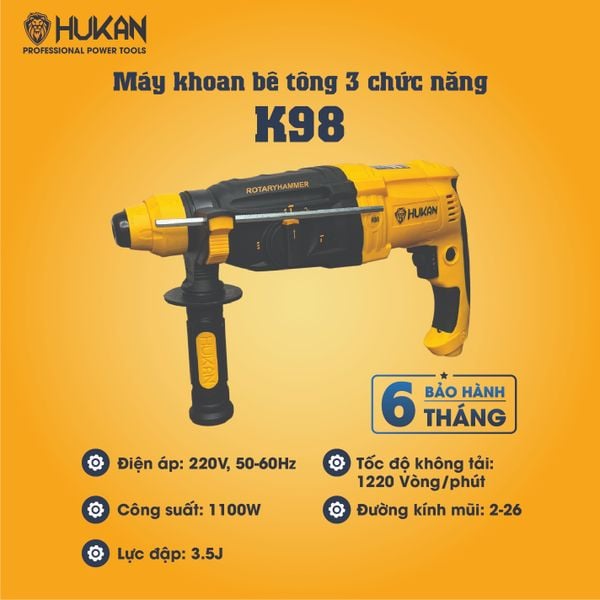 Khoan bê tông 3 chức năng Hukan K98