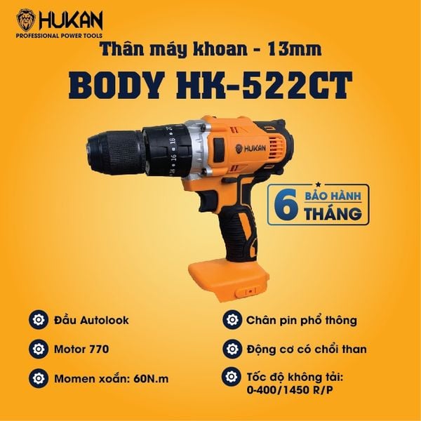 Thân máy khoan 13mm Hukan BODY
HK-522CT