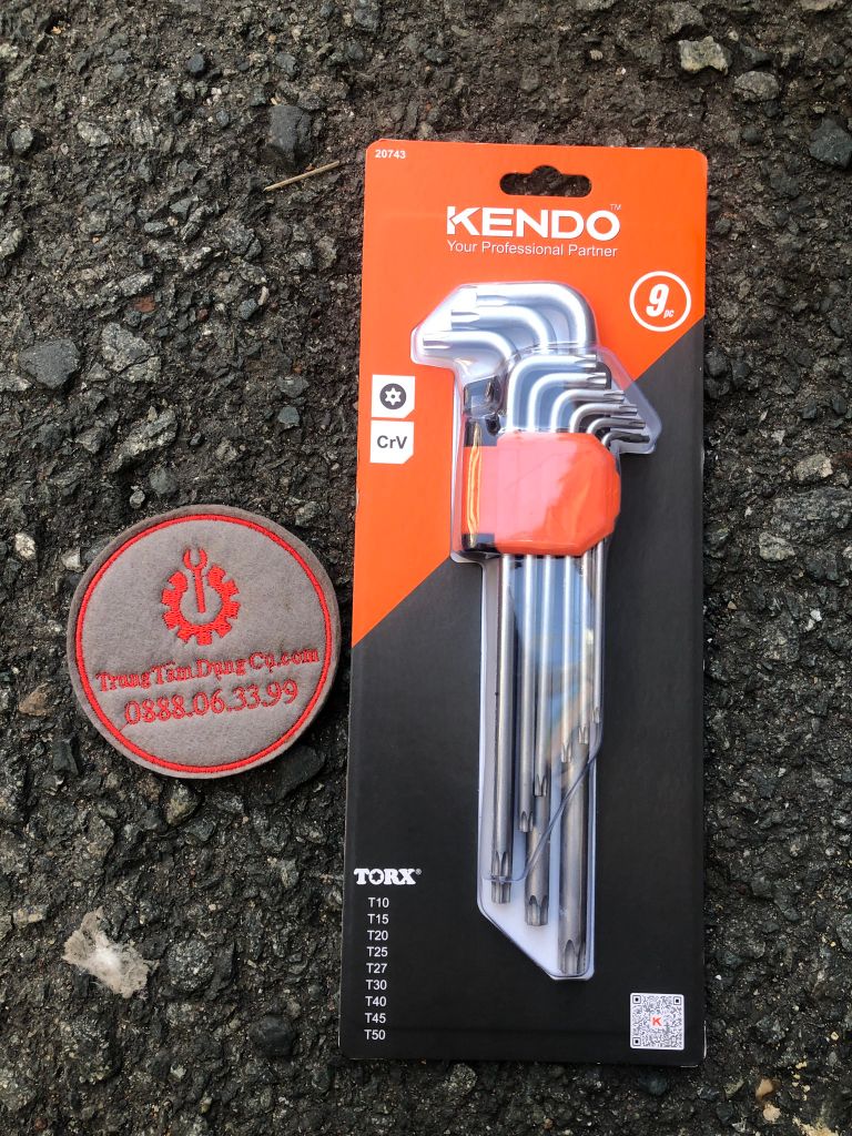 Bộ lục giác đầu hoa thị chữ L loại dài bằng thép Cr-V (1 bộ = 9 cái) Kendo - 20743