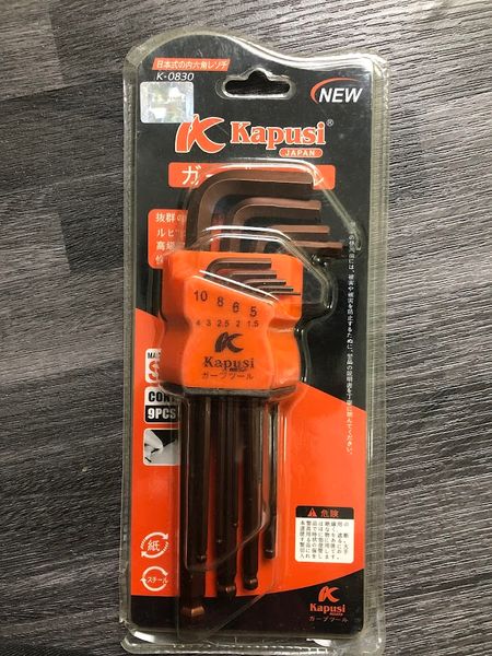1.5-10mm Bộ lục giác đầu bi 9 cây Kapusi K-0830