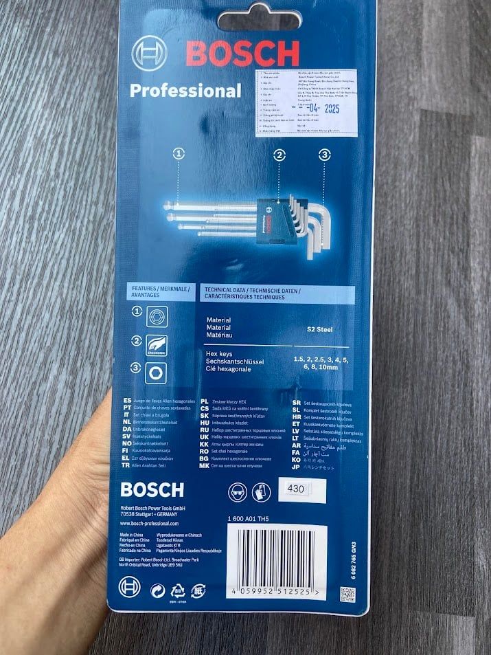 Bộ chìa vặn 9 món đầu lục giác chữ L Bosch 1600A01TH5