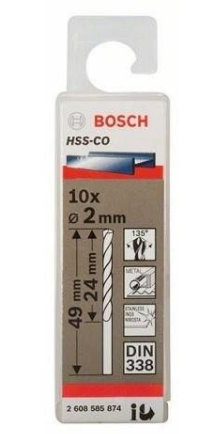 2.0mm Hộp 10 Mũi khoan sắt và inox HSS-Co Bosch 2608585874