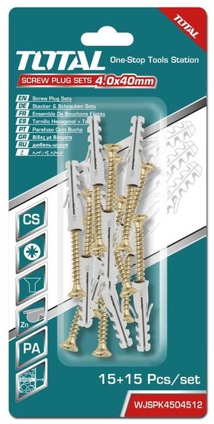 Bộ 15 tắc kê vít ST4.0x40mm P Total WJSPK4504512