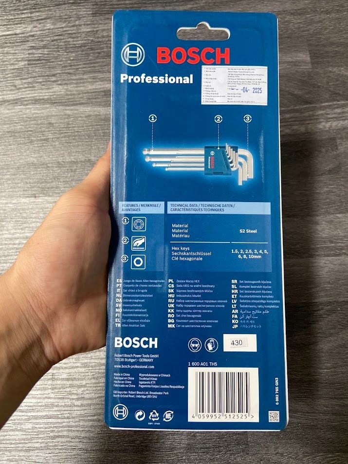 Bộ chìa vặn 9 món đầu lục giác chữ L Bosch 1600A01TH5