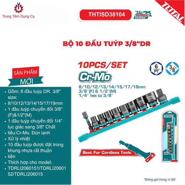 Bộ 10 đầu tuýp 3/8