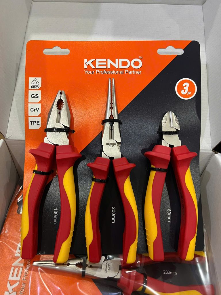 Bộ kìm cách điện 1000V 3 cái (kìm điện-cắt-nhọn) Kendo - 85134