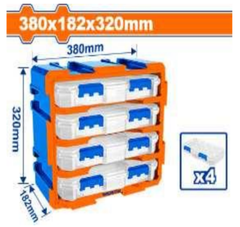 Bộ tủ gồm 4 hộp nhựa chia 13 ngăn đựng linh kiện 380x182x320mm Wadfow WTB8344