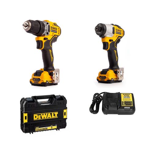 12V Combo máy khoan và siết vít DCD701+DCF801+2pin 2Ah +
sạc DCB112 + Valy Dewalt DCK28701D2