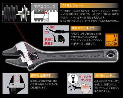 0-24mm Mỏ lết thường miệng siêu mỏng Top Japan HT-200B