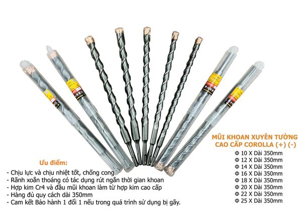 Khoan xuyên tường cao cấp COROLLA ( 4 chấu) 14x350mm CRL-2411