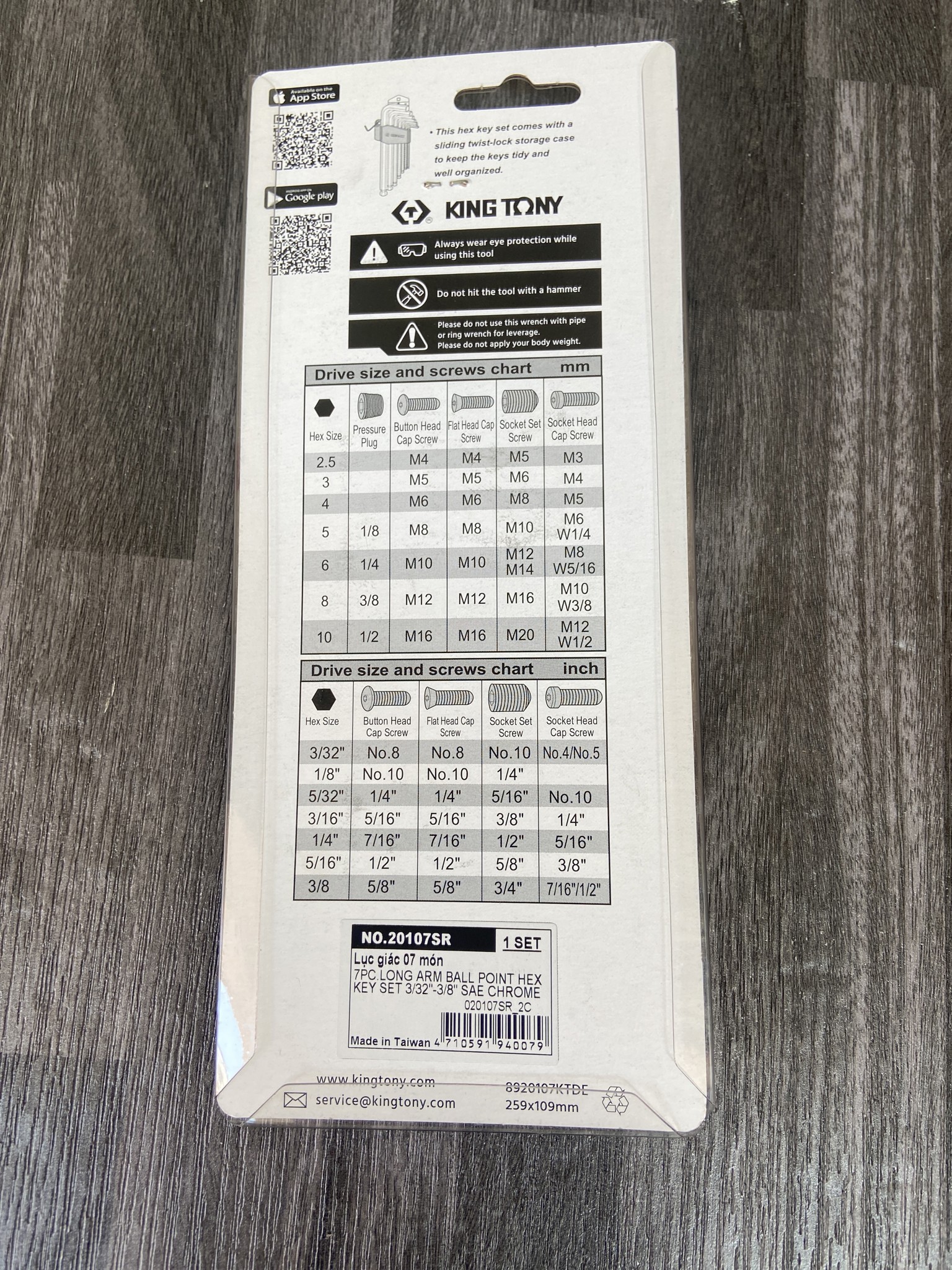 Bộ chìa lục giác 7 chi tiết hệ inch Kingtony 20107SR