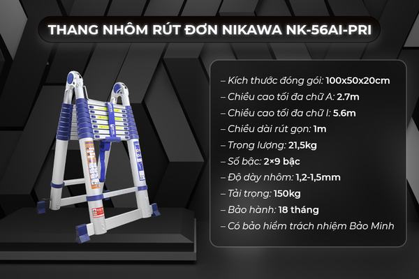 5.6m Thang nhôm rút đôi Nikawa NK-56AI-PRI